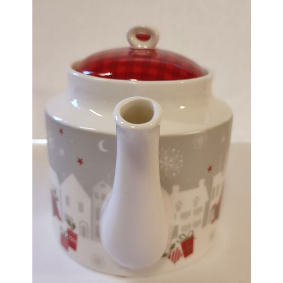Stechcol Gracie China Red Plaid Red Car Christmas Teapot 4 Cup Dishwasher Safe - Picture 2 of 7